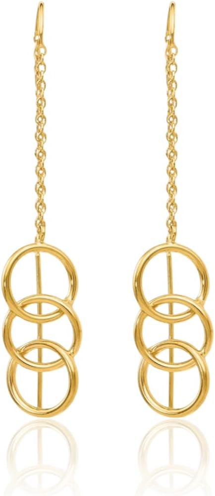IceCarats 14K Solid Yellow Gold Long Triple Round Threader Drop Dangle Earrings 50mm 2 inch Polished For Her