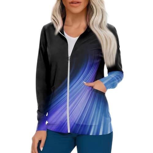 Scrub Jackets for Woman Zip Up Long Sleeve Tops Print Plus Size Womens Scrubs for Women Nursing Shirts with Pockets