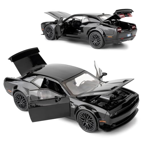 Image of FEXXA Hellcat 1:32 Scale Dodge Challenger Die-Cast Metal Toy Model Car for Kids - Pull Back Mechanism, Birthday Gift for 3+ Year Old Boys (Black)