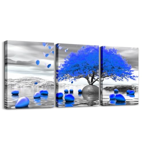 Blue Tree Canvas Wall Art Stone Rock Paintings Wall Decor,Lake