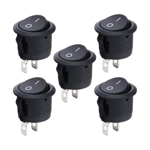 5 Pcs Interrupteur 12v,Bouton Poussoir Mini Interrupteur à Bascule Rond 2 Polig On/Off Light Switch 220v Noir Boutons,Encastrable Interupteur Connectée Appareils pour Voiture Marine Moto Ménagers (5)