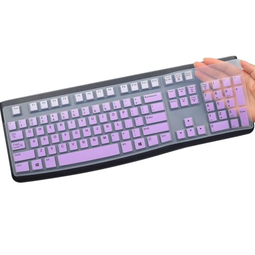 Silicone Keyboard Cover for Logitech K120 & MK120 Ergonomic Desktop USB Wired Keyboard, Logitech K120 & MK120 Keyboard Protective Skin US Layout (NOT Fit Other Model)-OmbrePurple