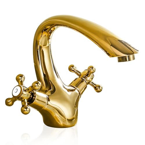 Robinet d'eau chaude et froide de lavabo monotrou en cuivre