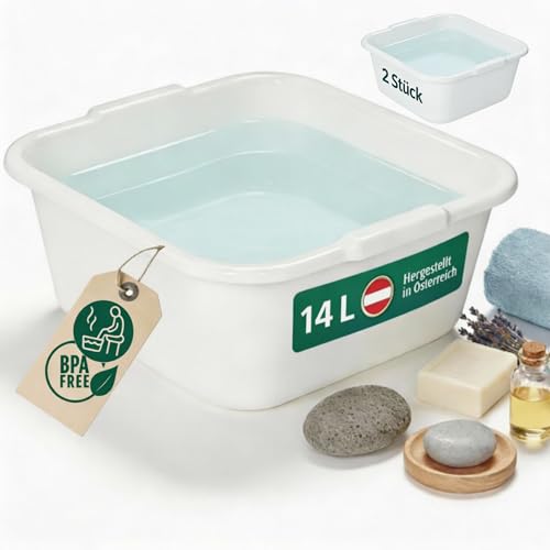 Novaliv 2x Spülschüssel eckig 14L, 38x38 cm, Weiß, BPA-frei Spülmaschinenfest Ideal für Küche und Camping, Wanne, Große Plastikschüssel, Waschschüssel eckig, Waschwanne, Abwaschschüssel