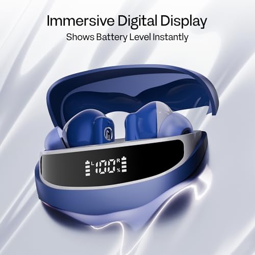 Image of Number Navo Buds Z1 TWS Earbuds | 72H Playtime | Digital Display Case | Quad-Mic ENC | Dual Pairing | Hi-Bass 13mm Drivers | Quick Charge | 35ms Low Latency | IPX5 | Touch Controls | (Winter Blue)