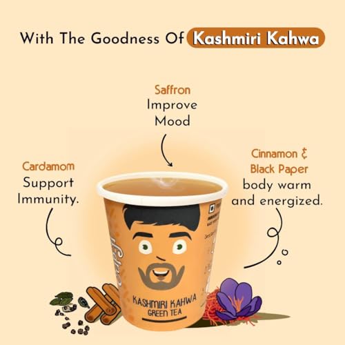 Image of Cup-Ji Kashmiri Kahwa Green Tea | Support for Skin & Hair | Ready to Sip Cups | Whole Leaf & Non Bitter Green Tea | Pack of 2 with Each Cup Size 210 ml