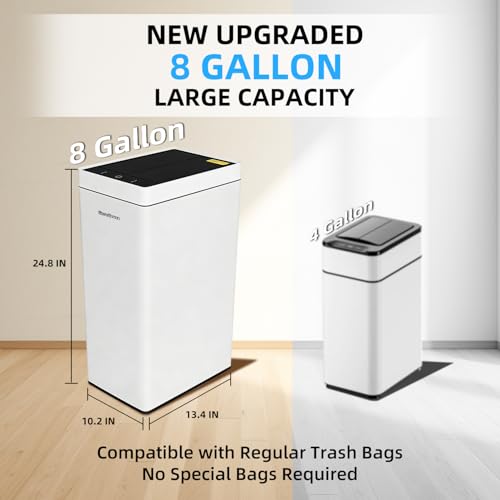 Image of 8 Gallon Touchless Kitchen Trash Can with Motion Sensor Lid, Smart Stainless Steel Garbage Can with Air-Press Bag Expander for Home, Office & RV