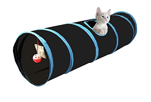 Cosy Life® Túnel para gatos con juguete integrado 86 x 25 cm, Color azul/blanco