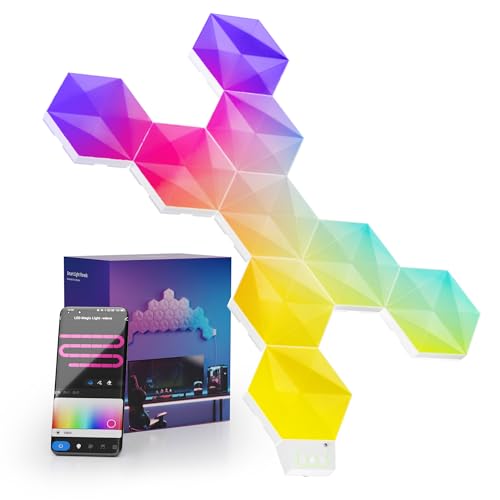 Lphianx 16*14cm Smart LED Hexagon Wall Lights, Hexagon Light Panels, Wi-Fi Home Decor Creative Lights with Music Sync, Works with Alexa Google Assistant for Gaming Rooms, Living Room, Bedroom, 9 Pack