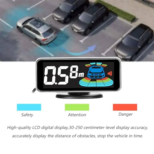 HUIOP Sensor de Aparcamiento,Sensor de Aparcamiento para Coche, Sistema de radares de Marcha atrás Traseros con 8 sensores de Aparcamiento, detección de Distancia, Pantalla LCD de Distancia