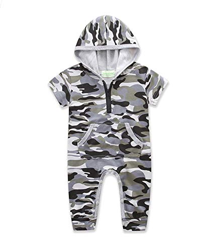 Sleeveless Newborn Baby Boys Girls Hooded Romper Green Jumpsuit Outfit Summer Zipper Casual Clothes (18-24 Months, D-Camo Short Sleeve)
