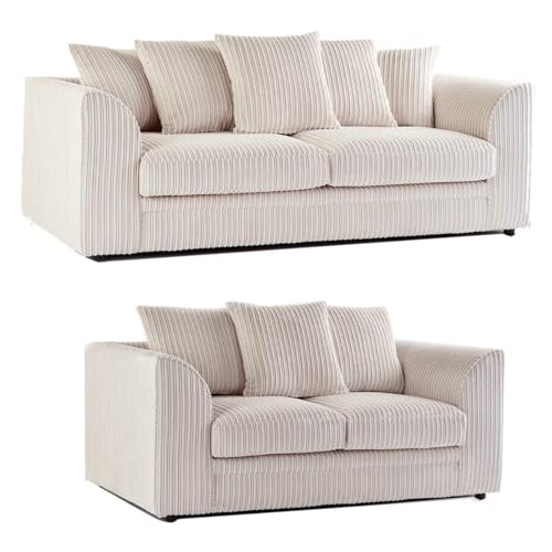 ET Jumbo Cord Fabric Sofa - 3 Seater and 2 Seater - Jumbo Cord Fabric (Cream, 3+2 Seater)