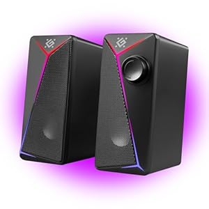 Defender J5 PC Lautsprecher 2.0 – Stereo Computer Speaker mit LED Beleuchtung, 6W RMS Desktop Lautsprecher, USB Powered, 3, 5 mm Klinke, für PC, Laptop, Gaming Setup und Home Office
