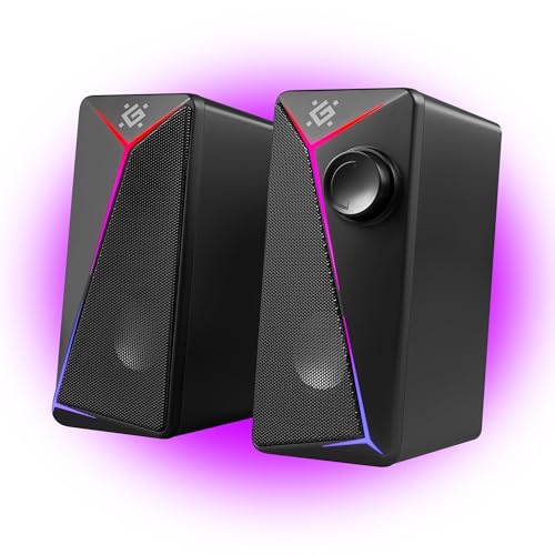Defender J5 PC Speaker 2.0 Compact Computer Speaker with LED Lighting, USB Powered, Volume Control on Cable, 6W RMS