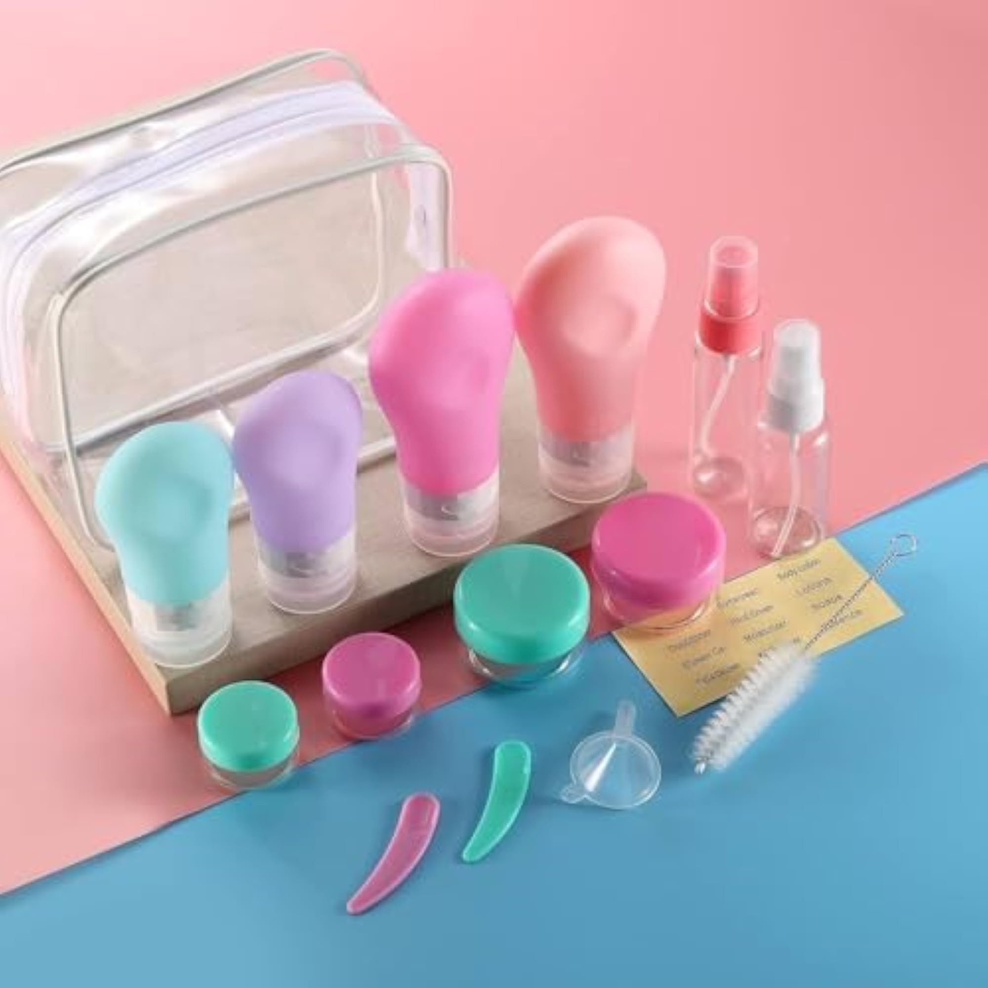 Travel Toiletry Kit with Reusable Silicone Bottles & Jars