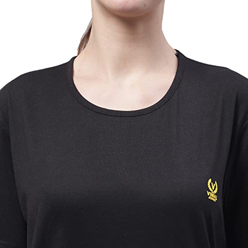 Image of Mack Jonney Women Round Neck Cotton Solid Regular Fit T-Shirt-T Anthraa 001-P