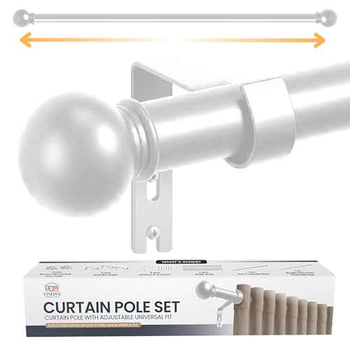 Tringle Rideau Extensible 87-243 cm - Barre Rideau Extensible en Métal avec Supports Muraux et Fixations Inclus, Installation Facile, Barre Rideau Blanche pour Fenêtres et Portes, 16 mm