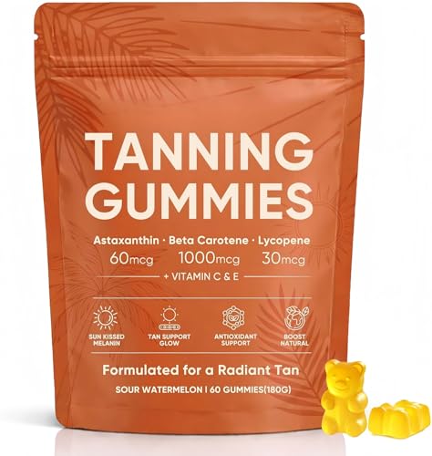 2026 New Tanning Gummies for Women Sunless Tanning Accelerator Fast Tan Without Sun Self Tan with Beta Carotene Astaxanthin Lycopene for Natural Looking Glow Bronzing Vegan Non-GMO 60 Count