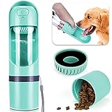 Hund Wasserflasche 3 in 1, Auslaufsichere Trinkflasche für Hunde mit 300ML Hundetrinkflasche + 150ML Essensbox, Tragbare Reise Trinkflasche Filterbar, BPA Frei, für Unterwegs, Reise und Wander-Grün