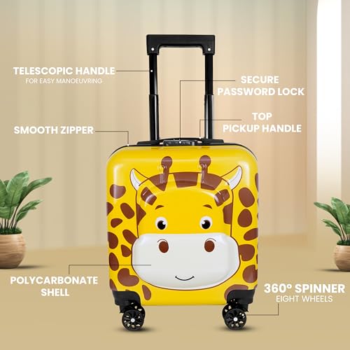 Image of Storite 18 Inches Kids Trolley Bag Hard-Sided Polycarbonate Girraffe Print Print Spinner Suitcase Cabin Luggage for Kids(Yellow - 35 x 23 x 38 Cm)