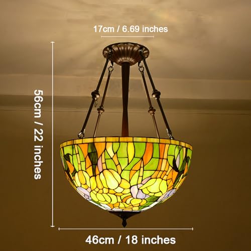 Plafonnier suspendu Tiffany 18" en vitrail artisanal et tulipes rétro