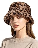 Century Star Fuzzy Bucket Hat for Women Winter Warm Furry Fur Fluffy Fisherman Cap Men Faux Fur Soft Cute Bucket Hat Brown Leopard One Size