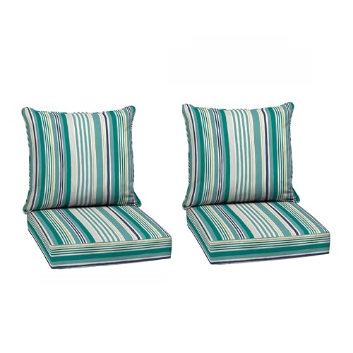 Image of Arden Deep Seat Outdoor Chair Cushion Set (2-Pack), 24 in x 24 in, Weather-Proof, Rain-Proof, Fade Resistant Patio Cushion Set for Chair, Sofa, and Couch Teal Cobalt Stripe