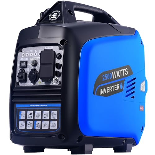 AidBuilt 2500 Watt Portable Inverter Generator, Ultra-Quiet Long Runtime Gas Generator with CO-Sensor Fuel Off, Parallel function, for Camping, Tailgating, Home Emergency Use, EPA Compliant (Blue)