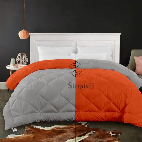 Image of 600 GSM Heavy Winter Single Bed Comforter | Microfiber, Breathable, Reversible,Soft, Lightweight & Machine Washable Comforter for Single Bed 60x90 Inch - OrangeSilver