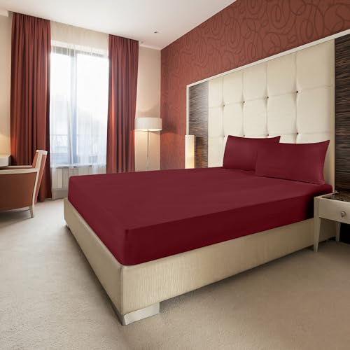 Image of Utopia Bedding Twin XL Fitted Sheets - Bulk Pack of 2 Bottom Sheets - Soft Brushed Microfiber - Deep Pockets - Shrinkage & Fade Resistant - Easy Care (Twin XL, Burgundy)
