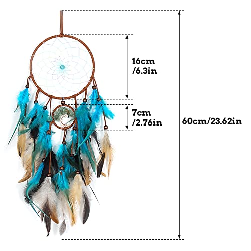 Dream Catcher, Blue Tree of Life with Feathers Dreamcatcher Wall Decor Indians Traditional Circular Net Hanging Decor for Home, Bedroom(Blue) - Image 7