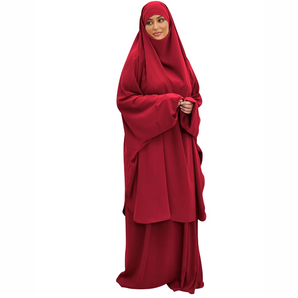 Jilbeb Femme Grande Taille 2 Pièces – Cape + Jupe Ample – Tissu Jazz Léger et Fluide – Tenue Modeste Islamique – Confort et Élégance au Quotidien,Hejj,Omra