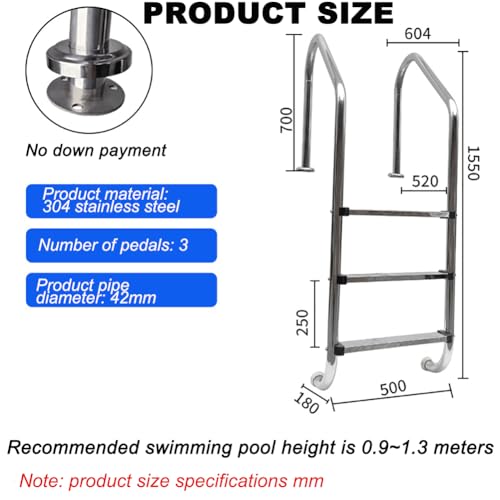 Escalera para piscina de acero inoxidable 304, antideslizante, 2 o 3 peldaños miniatura 7
