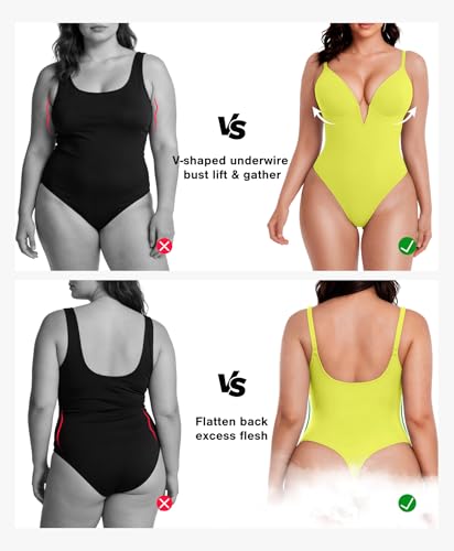 Image of Popilush Shapewear Bodysuits for Women - Tummy Control Body Suits for Womens Deep V Corset Tops Thong Concert Outfits