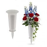 Contenu de la livraison : lot de 2 vases funéraires avec piquet à planter dans le sol / Matériau : plastique / Couleur : blanc brillant / Dimensions (Ø x H) : 13 x 32 cm