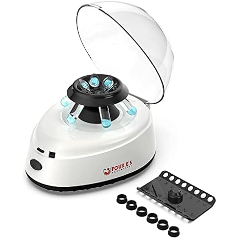 Four E's Scientific Mini Centrifuge with Clear Lid 5400RPM 2000 xg 8 place rotor for 0.2ml, 0.5ml, 1.5ml, 2.0ml micro tubes, 16 place rotor for 0.2ml PCR tubes/strips Cover