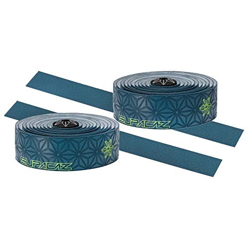 Supacaz Super Sticky Kush Fahrrad Lenkerband Race Bar Tape Rennrad Fixie Aluminium Endstopfen, BT, Farbe Logo Blau