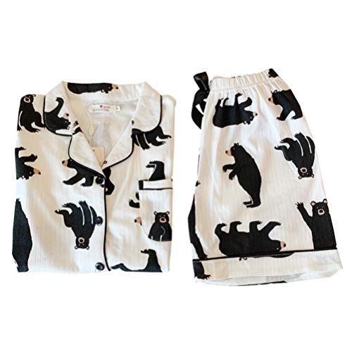 Pijama de verão de algodão KESYOO de manga curta, pijama de urso fofo para lazer em casa, conjunto d