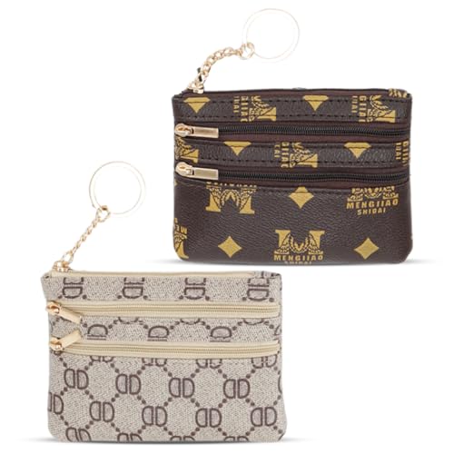 2 Pieza Mini Cuero Monedero para Mujer, Monedero de Cuero con Cremallera, Minicartera para Mujer, Monedas Billetera Mujer Corto
