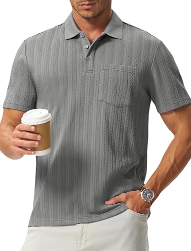 Image of TBMPOY Mens Casual Knit Polo with Pocket Textured Shirts Short Sleeve Classic Summer Vacation