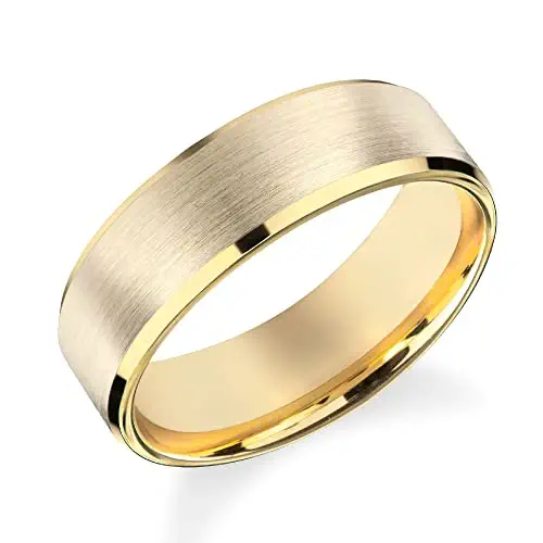 ETERNATE 14k Solid Gold Beveled Edge Wedding Band (6mm) / Matte Brushed Wedding Ring for Women and Men in Yellow, White and Rose Gold