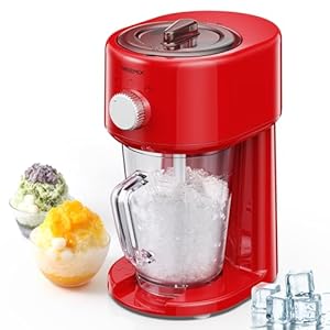 Shaved Ice Machine, Electric Ice Shaver and Snow Cone Machine with Large Capacity Storage, Portable Ice Crusher Ice Thickness Can be Adjusted (Red)