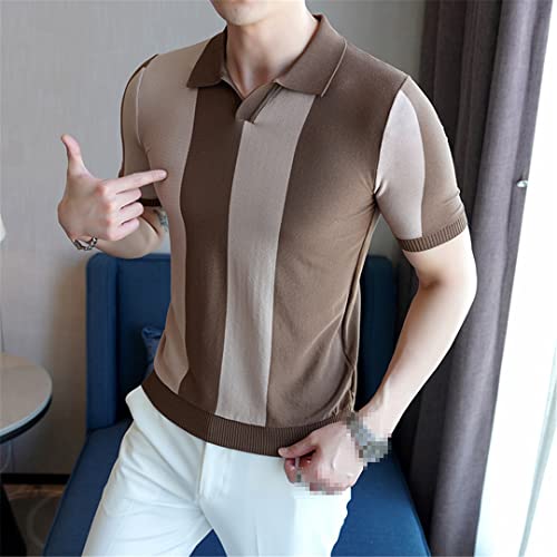 Summer Vertical Stripe Casual Knitted Polo Shirt Slim-Fit Office Men Travel Club Tees4