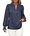 MASCOMODA Womens Boho Floral Long Sleeve Tops Fall Fashion 2025 V Neck Loose Chiffon Work Blouses Dressy Casual Ruffle Shirts(Floral Grey Blue,Small)