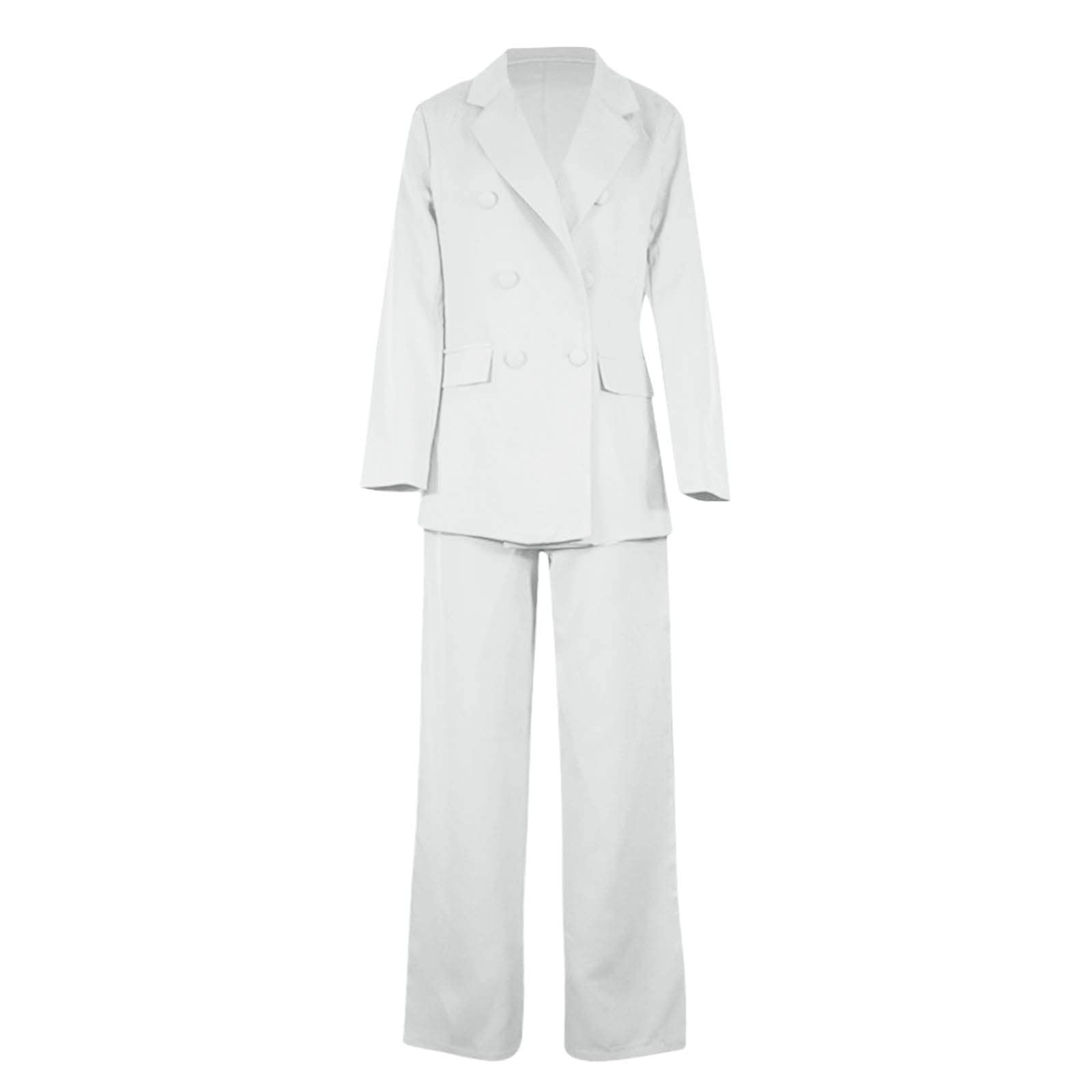 Vêtement formel pour femme, pantalon double boutonnage, ensemble 2 pièces ample, uni, blazer à manches longues, veste de costume à revers et pantalon large avec poches, vêtements de bureau