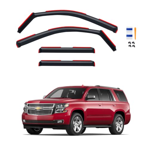 Image of in-Channel Rain Guards for 2015-2020 Chevy Suburban, Window Visor Shields Vent Deflector Shade Wind Dark Smoke 2016 2017 2018 2019 15 16 17 18 19 20, Tape-On Inside-Mount, 4PCS
