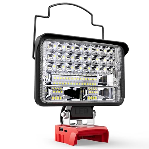 LIVOWALNY 78W 7800LM LED Work Light Compatible with Milwaukee Battery, Portable Flashlight Flood Light with USB & Type-C Output Port & Low Voltage Protection, 140° Pivoting Head, Battery Not Included