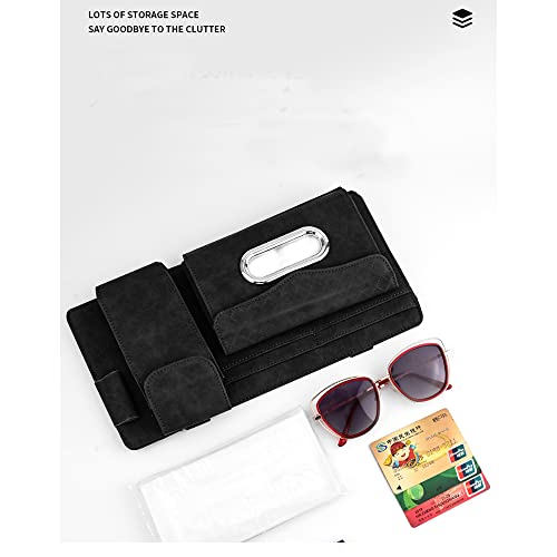 Image of Automaze Suede Sun Visor Organizer Tissue Napkin Box Holder, with Sunglass Holder, Card Slot, Pen Holder (Black)