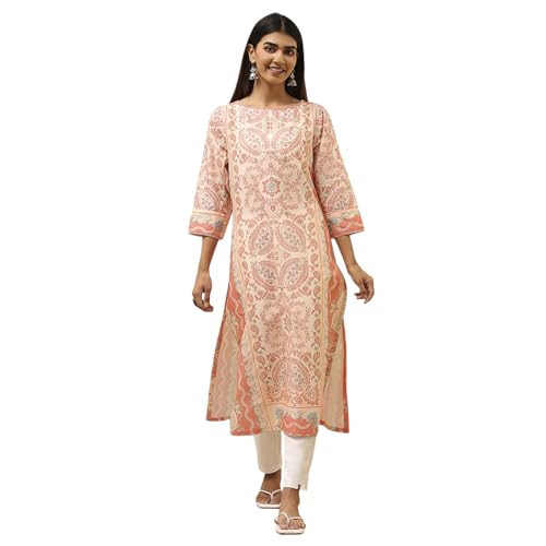 Image of BIBA Women Cotton Straight Fit Straight Printed Kurta