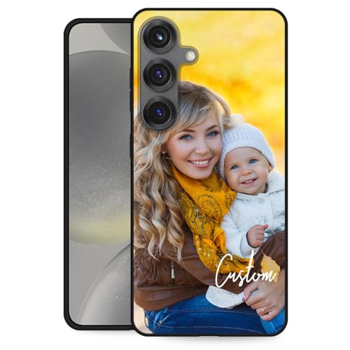 Custom Case for Samsung Galaxy S25 Personalized Phone Photo Cover with Picture Logo Text,Customize Protective Silicone Soft Slim Shell GS25,Black